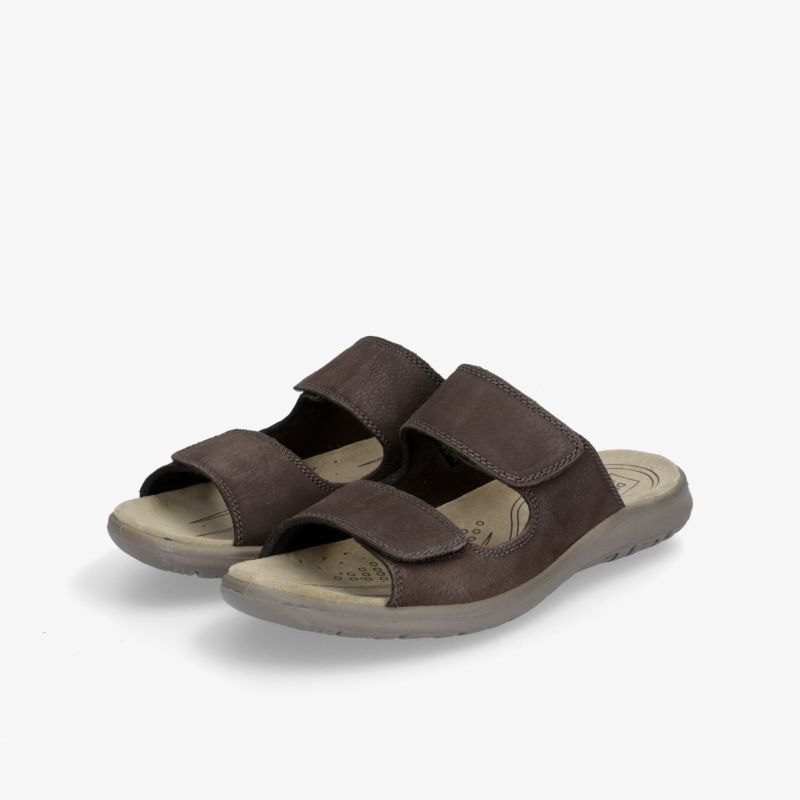 Bequeme braune Sandalen mit zwei verstellbaren Riemen und ergonomischer Sohle für optimalen Komfort.
