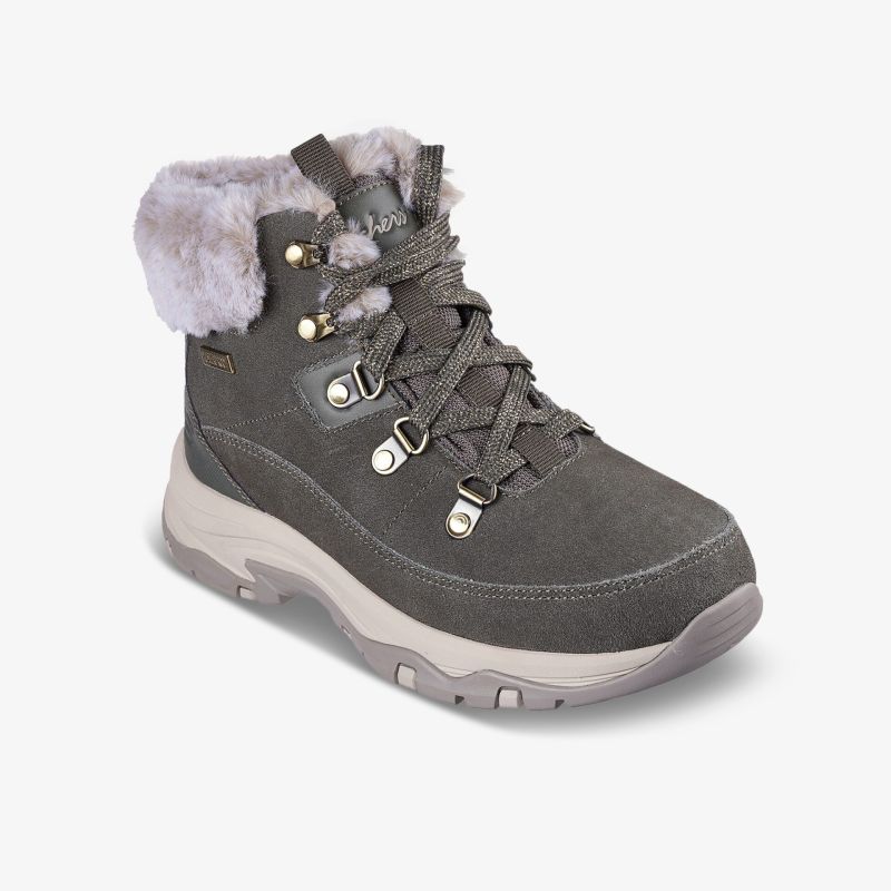 Robuster grauer Winterstiefel mit warmem Fellfutter, rutschfester Sohle und komfortabler Schnürung für sicheren Halt