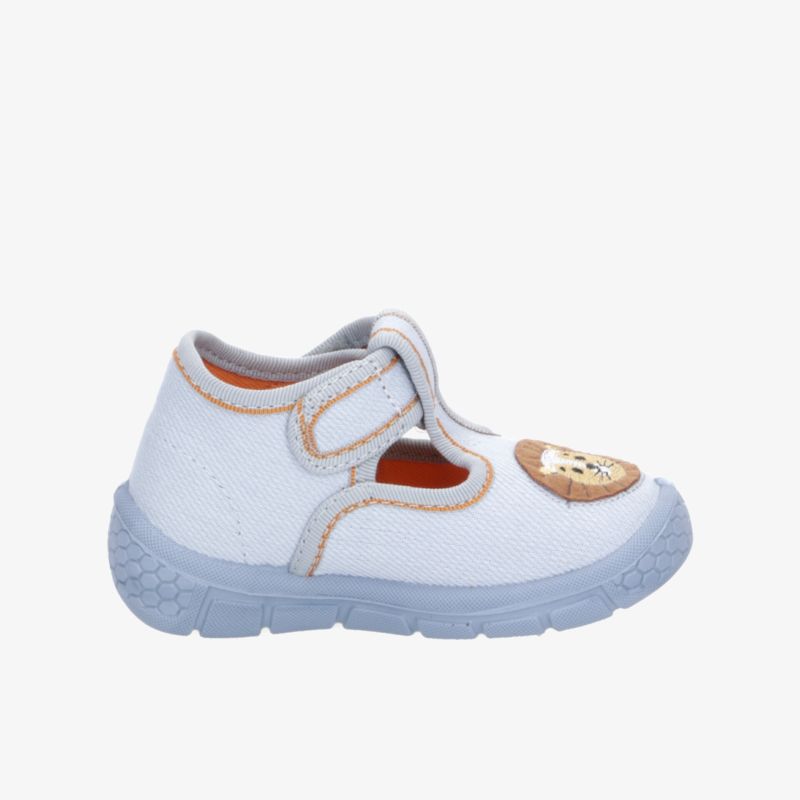 Weißer leichter Kinderschuh mit praktischem Klettverschluss und rutschfester, flexibler Laufsohle für hohen Tragekomfort