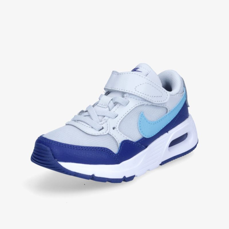 Sportlicher blau-weißer Sneaker mit moderner Luftpolstersohle und praktischem Klett- und Schnürverschluss.