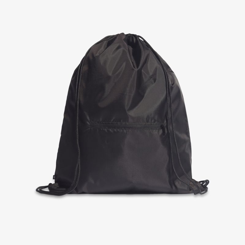 Schwarzer Sportbeutel mit Kordelzug, leicht und robust, ideal für Fitness und Alltag.