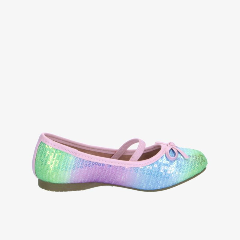 Bunter Glitzer-Ballerina in pastellfarben mit Schleife, bequeme Passform und flacher, flexibler Sohle