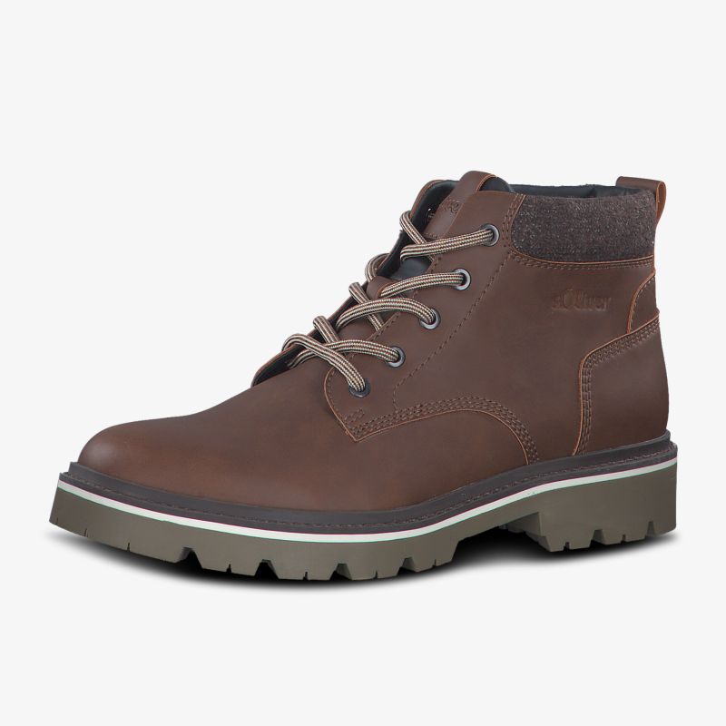 Eleganter brauner Lederstiefel mit robuster Sohle, ideal für Outdoor-Aktivitäten und urbanen Stil.
