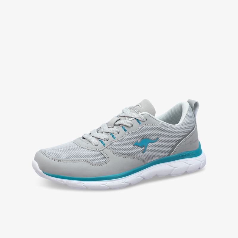 Leichter grauer Sneaker mit sportlichem Look und atmungsaktivem Mesh-Obermaterial, ideal für Freizeitaktivitäten.