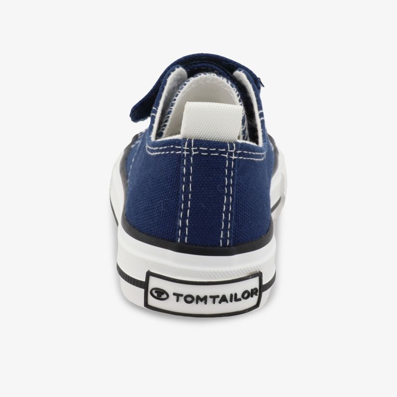 Lässiger blauer Sneaker mit weißer Sohle und verstärktem Fersenbereich, ideal für Alltag und Freizeit.