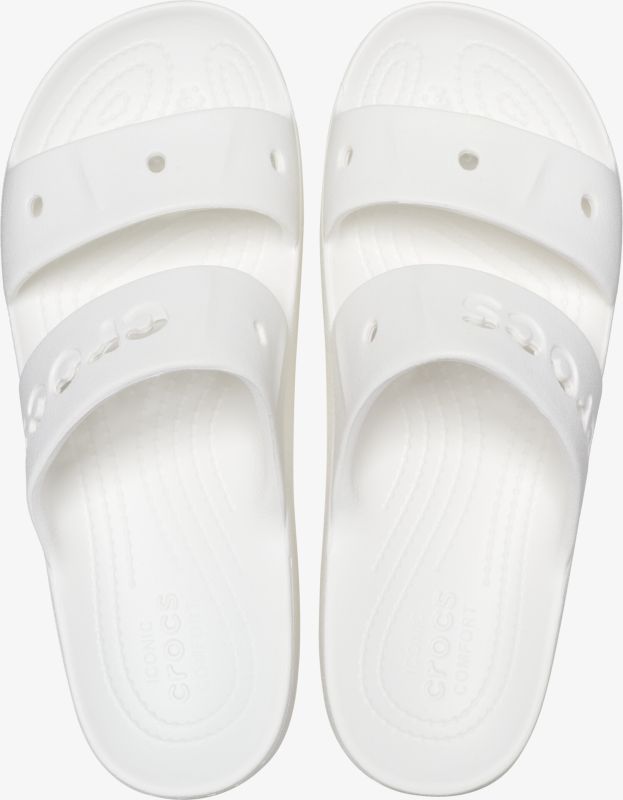 Weiße Badesandalen mit zwei breiten Riemen für hohen Tragekomfort und optimalen Halt. Ideal für Freizeit und Sport.