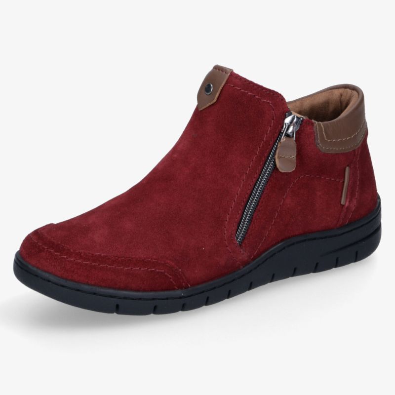 Moderner roter Wildleder Schuh mit seitlichem Reißverschluss und flexibler, rutschfester Sohle für hohen Tragekomfort