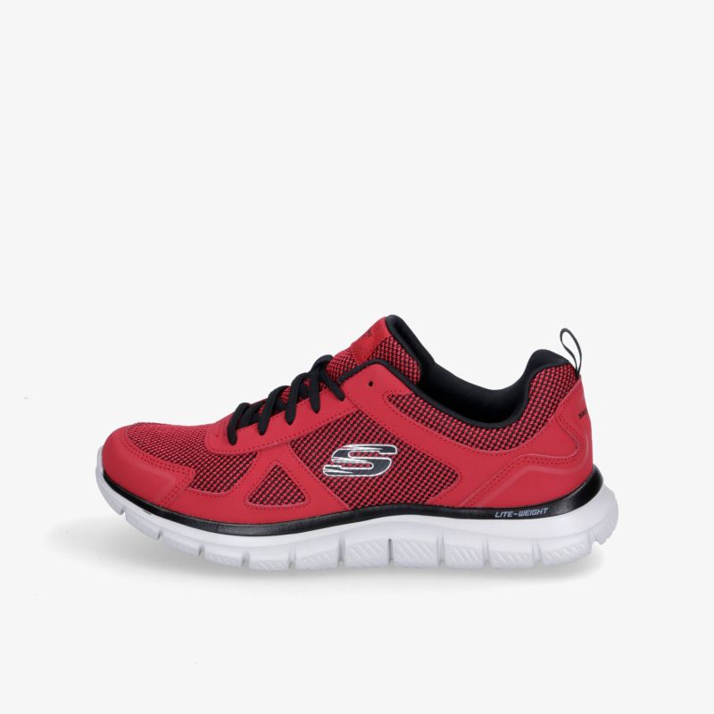 Roter sportlicher Schuh mit weißer Sohle, atmungsaktives Mesh und bequemer Passform für aktiven Lebensstil.