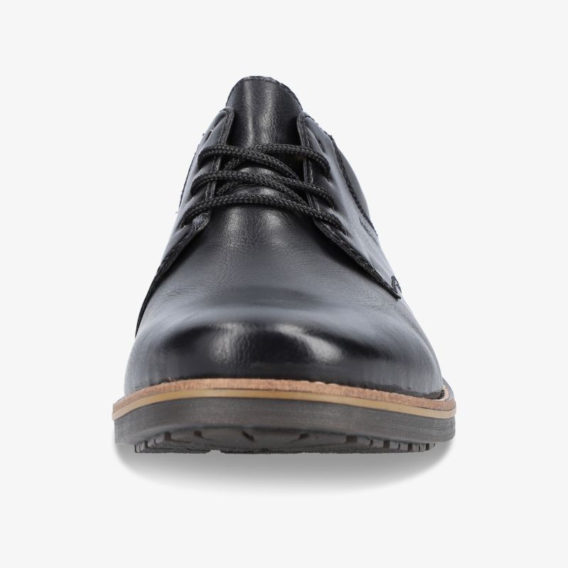 Eleganter schwarzer Lederschuh mit klassischer Schnürung und komfortabler Sohle, Frontansicht