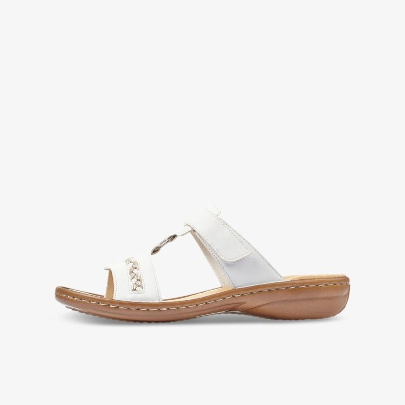 Bequeme weiße Sandale mit verstellbarem Riemen und ergonomischer Sohle für optimalen Tragekomfort