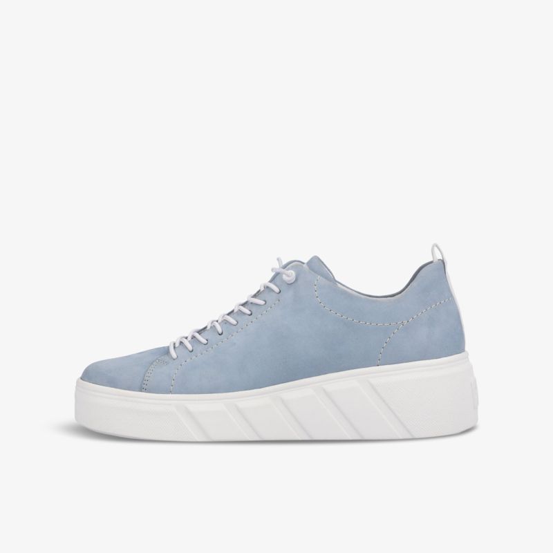 Moderner blauer Sneaker mit dicker weißer Sohle, ideal für Komfort und Stil im Alltag.