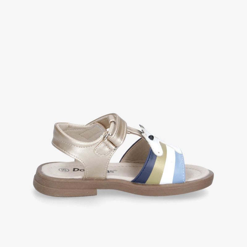 Bequeme Sandale mit farbenfrohen Streifen und stabilem Lederriemen, ideal für stilvolle Sommertage.