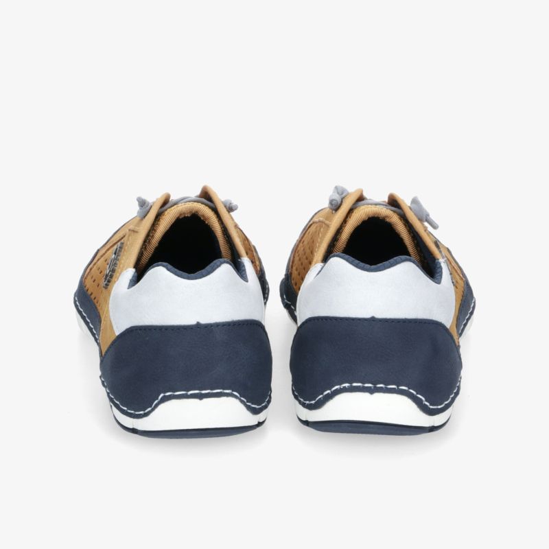 Stilvolle, strapazierfähige Schuhe in Blau und Braun mit rutschfester Sohle, ideal für Komfort im Alltag.