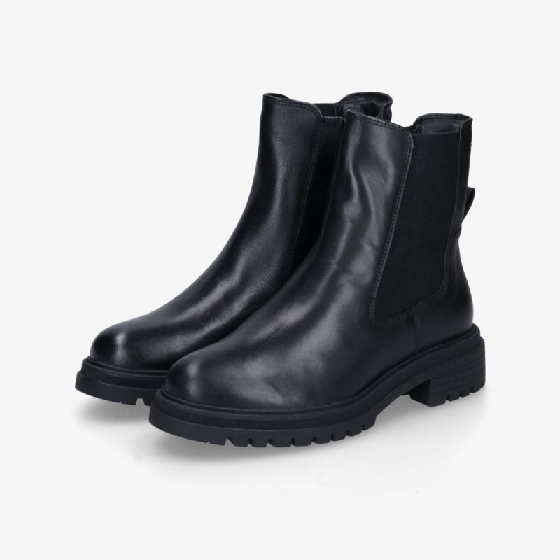 Schwarze Chelsea Boots aus glattem Leder mit elastischen Seiteneinsätzen und profilierter Laufsohle für hohen Tragekomfort