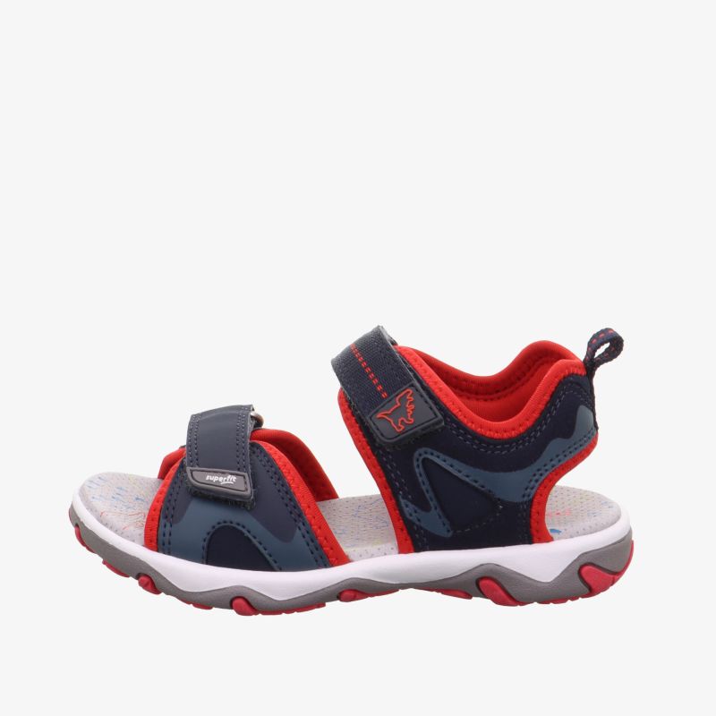 Sportliche Sandale in Blau und Rot mit Klettverschluss für optimalen Halt und Komfort.
