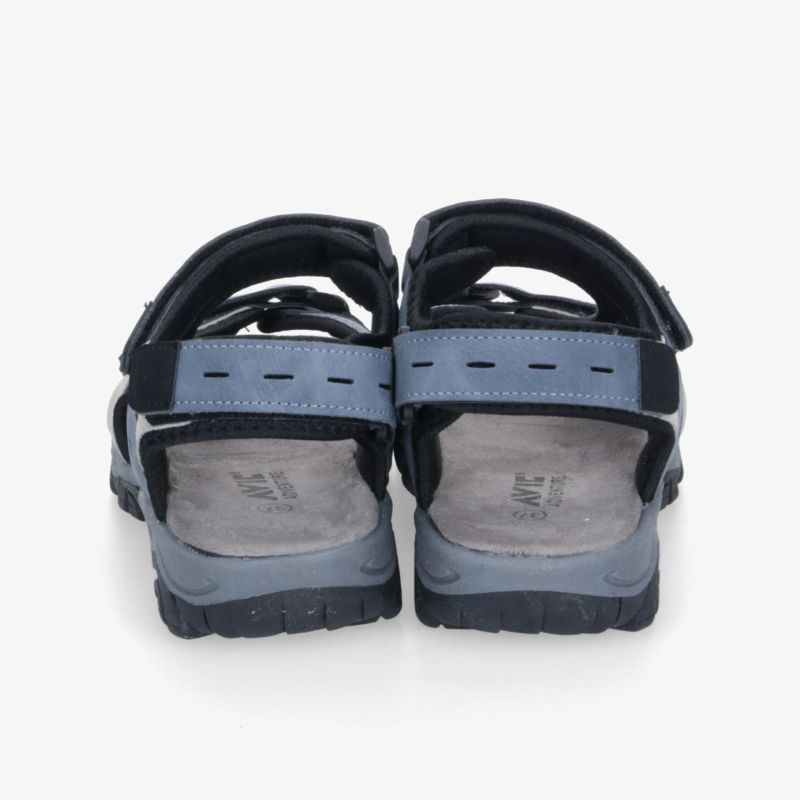 Sportliche Sandalen mit verstellbaren Riemen und rutschfester robuster Sohle in Blau und Schwarz, Rückansicht