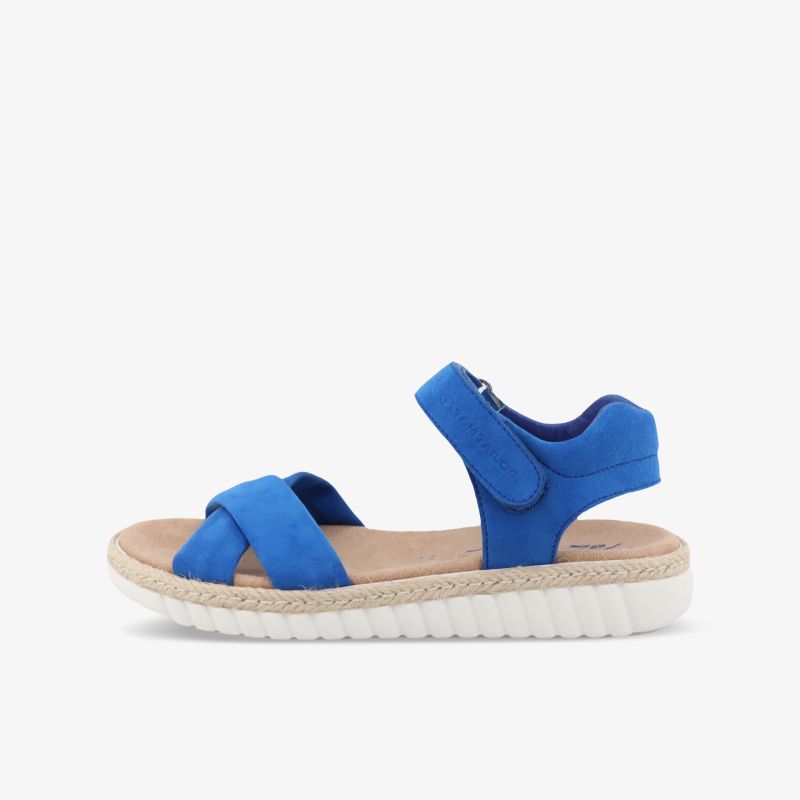 Blaue Sandale mit verstellbarem Klettverschluss und bequemer, leichter Sohle für ganztägigen Komfort
