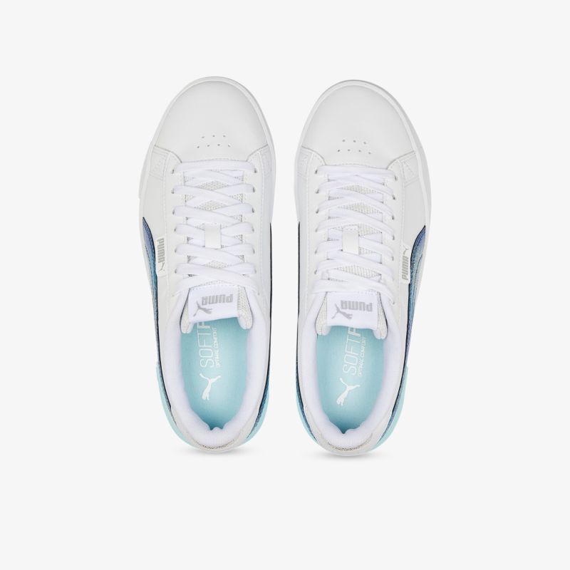 Weiße Sneakers von oben mit klassischem Design und sportlichem Look. Perfekt für vielseitige Styles.