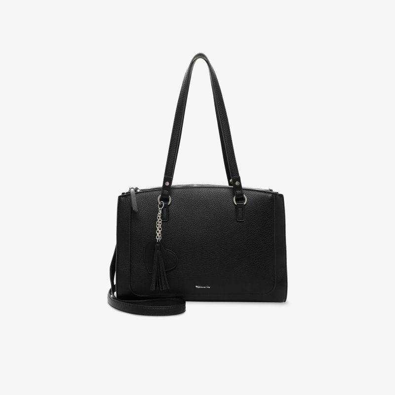 Schwarze Handtasche mit elegantem und schlichtem Design, robuster Verarbeitung und praktischem langen Tragegriff