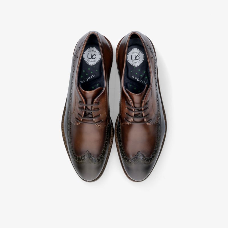 Elegante braune Lederschuhe mit Schnürung, klassische Optik, hochwertige Verarbeitung aus robustem Material.