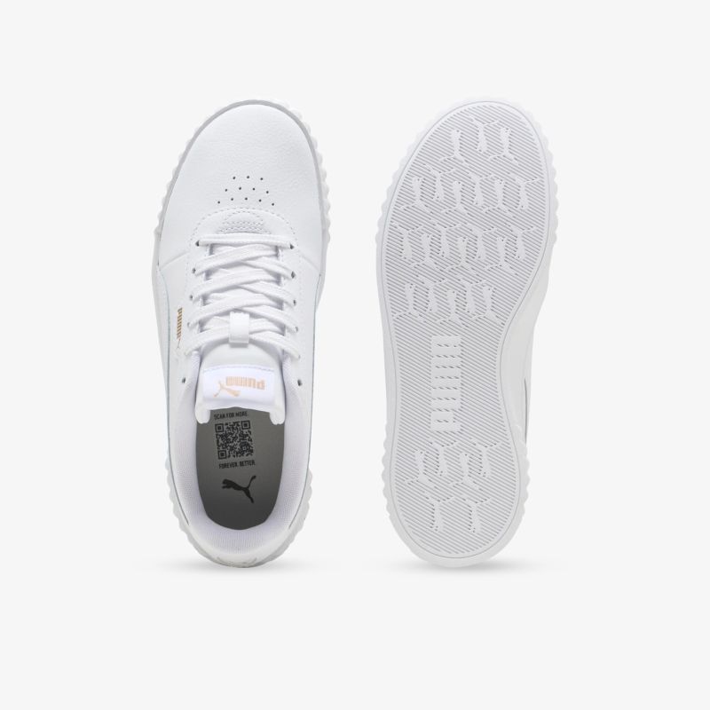 Weißer Sneaker mit Schnürung und Puma Logo neben profilierter leichter Sohle für hohen Tragekomfort