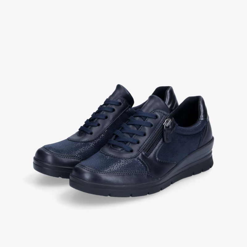 Bequeme dunkelblaue Halbschuhe mit Schnürung und Reißverschluss für Freizeit und Alltag.
