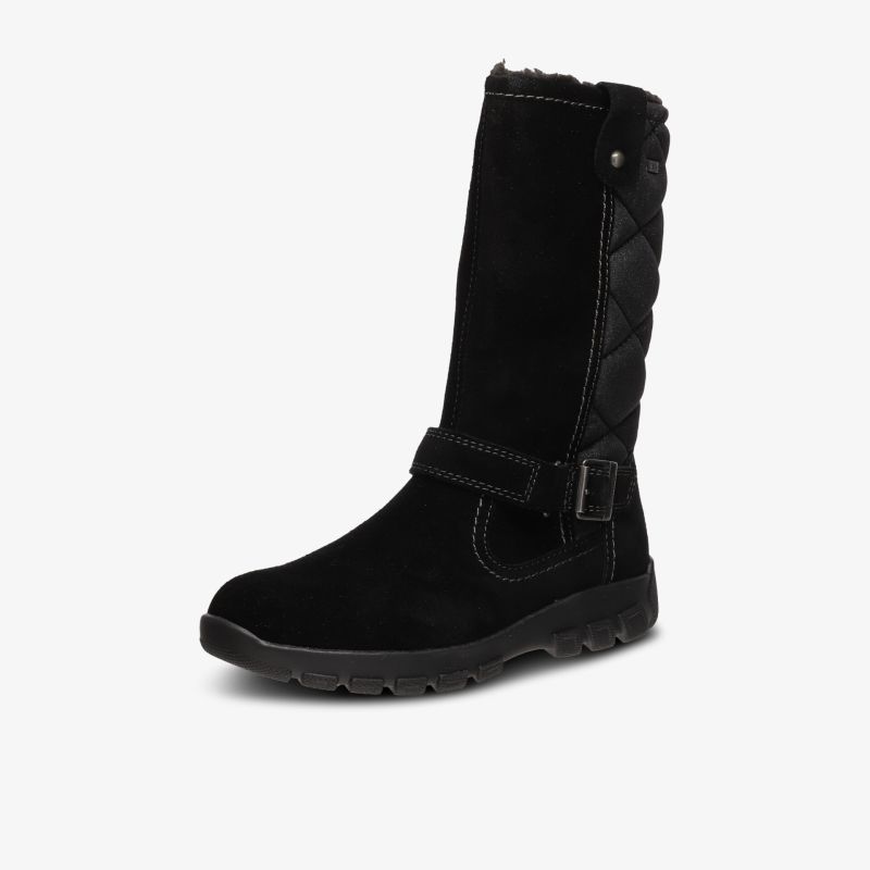 Eleganter, schwarzer Winterstiefel mit warmem Innenfutter und rutschfester Sohle ideal für kalte Tage.