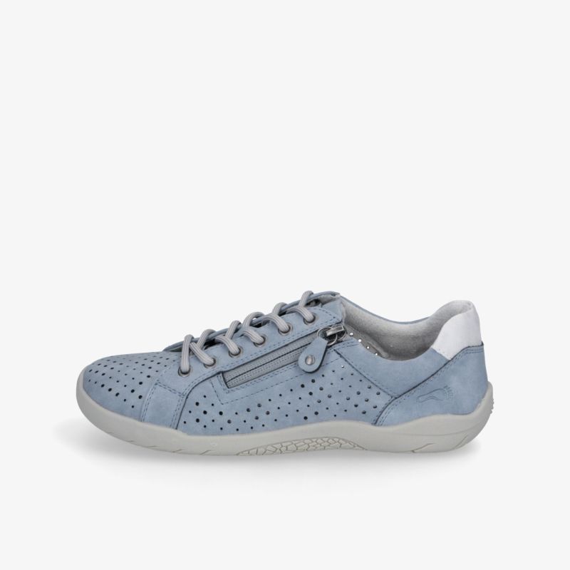 Leichter und bequemer blauer Schuh mit atmungsaktiven Materialien und flexibler Sohle, sportliches Design