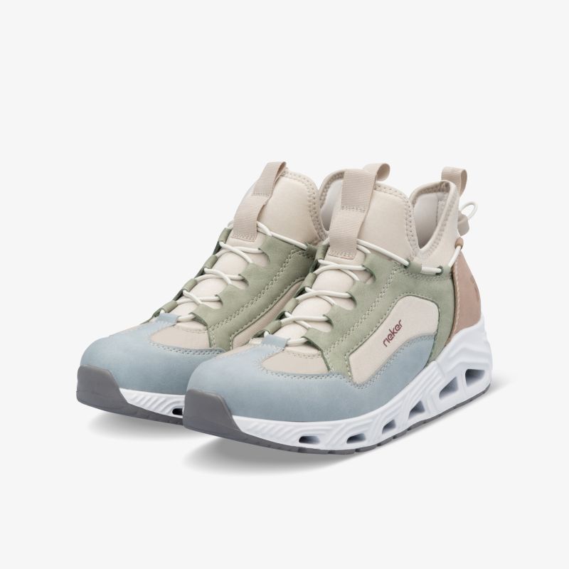 Moderne, leichte Sneaker in Beige und Blau mit robuster, atmungsaktiver Sohle und bequemem gepolstertem Schaft