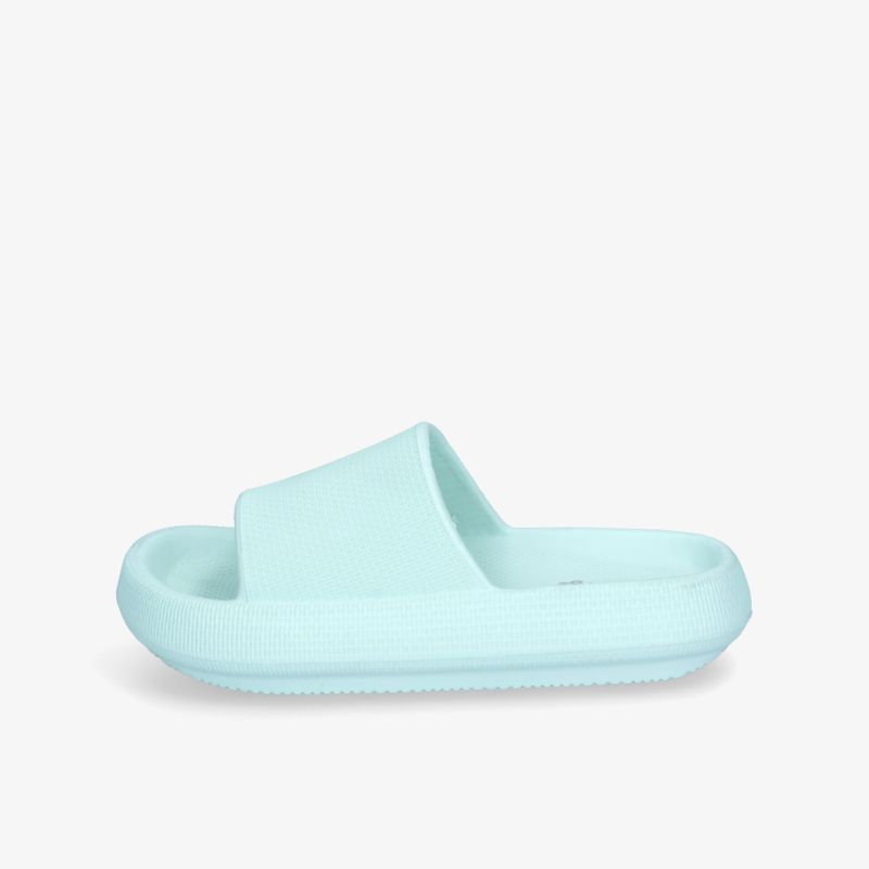 Hellblaue Slide-Pantolette mit gedämpfter Sohle für hohen Tragekomfort und praktische Nutzung
