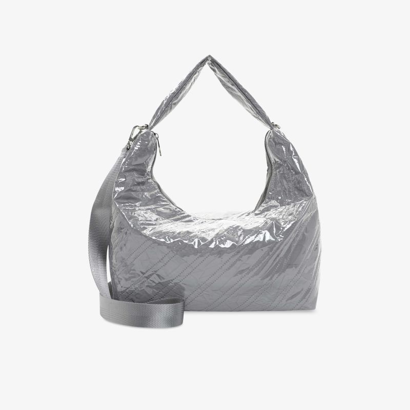 Moderne graue Schultertasche mit metallischem Glanz und komfortablem Tragegriff, geräumiges Design für vielseitigen Einsatz
