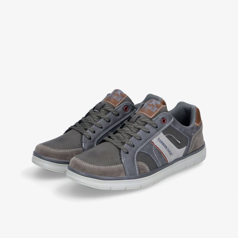 Moderne graue Sneaker mit sportlichem Design und rutschfester Sohle für vielseitige Einsatzmöglichkeiten.