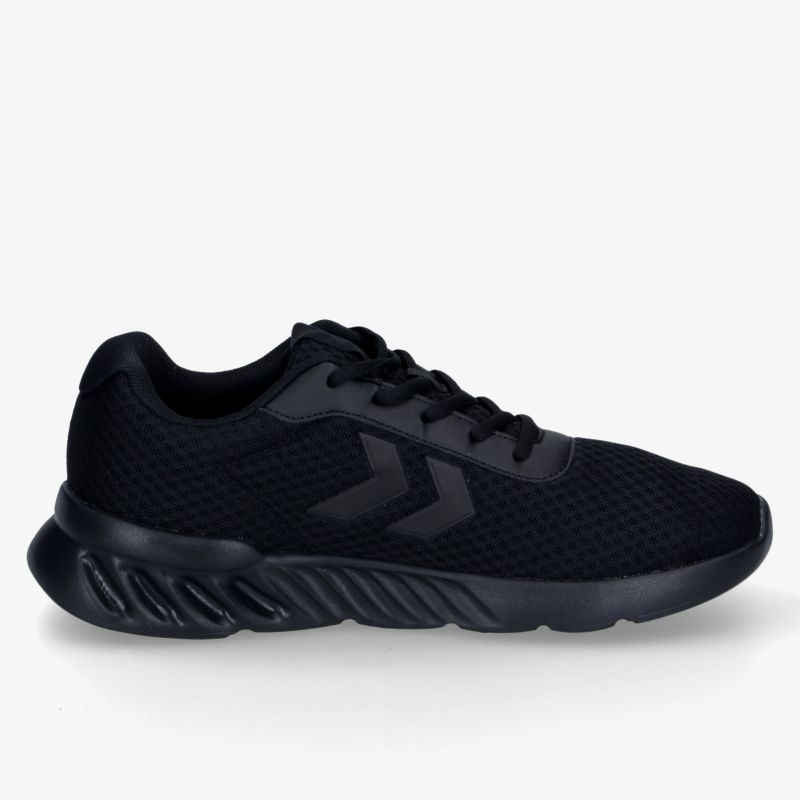 Schwarzer sportlicher Laufschuh mit atmungsaktivem Material und rutschfester Sohle, dynamisches, federleichtes Design