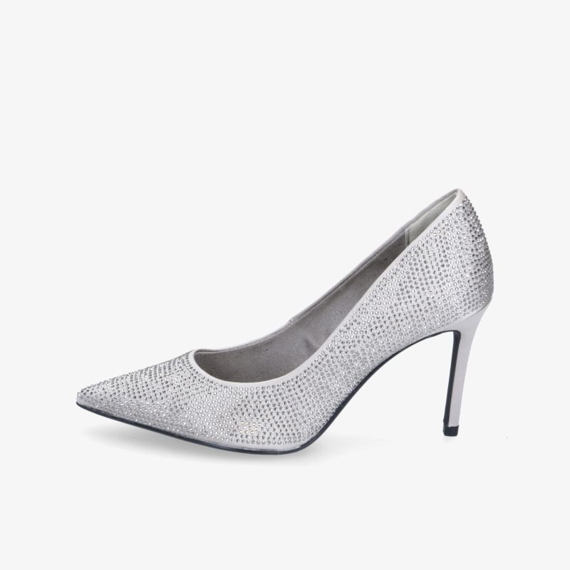 Elegante silberne Pumps mit funkelndem Design und spitzem Absatz für einen stilvollen und glamourösen Auftritt.