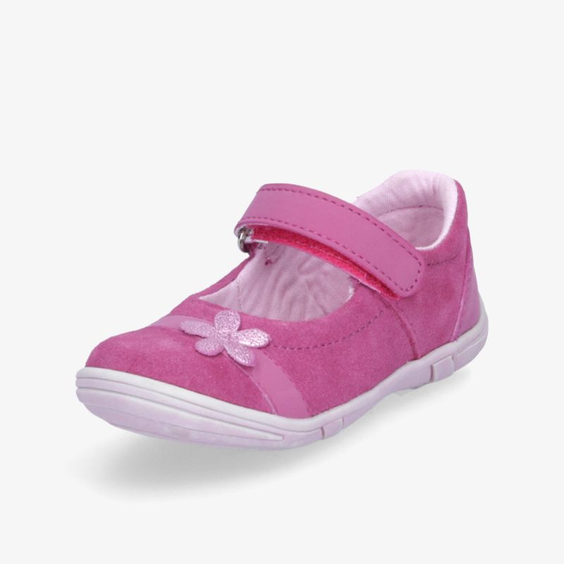 Leichter und bequemer Kinderschuh mit Klettverschluss und dekorativer Blumenapplikation für optimalen Tragekomfort