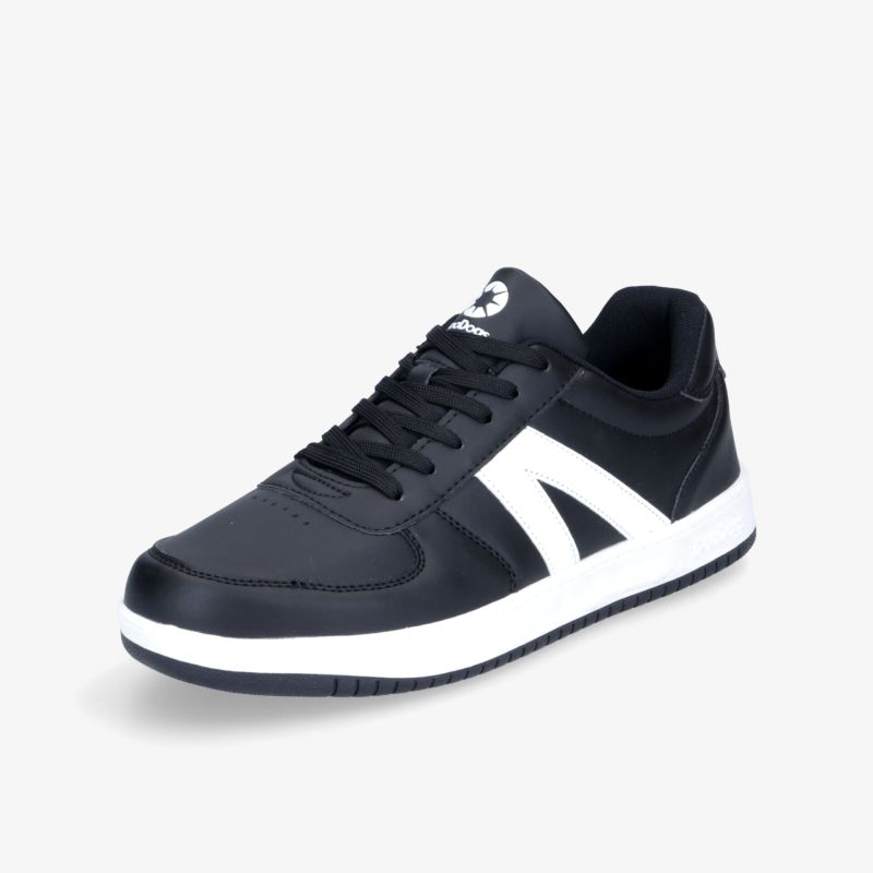 Moderner schwarzer Sneaker mit weißem Akzent und bequemer Passform für vielseitige Aktivitäten.