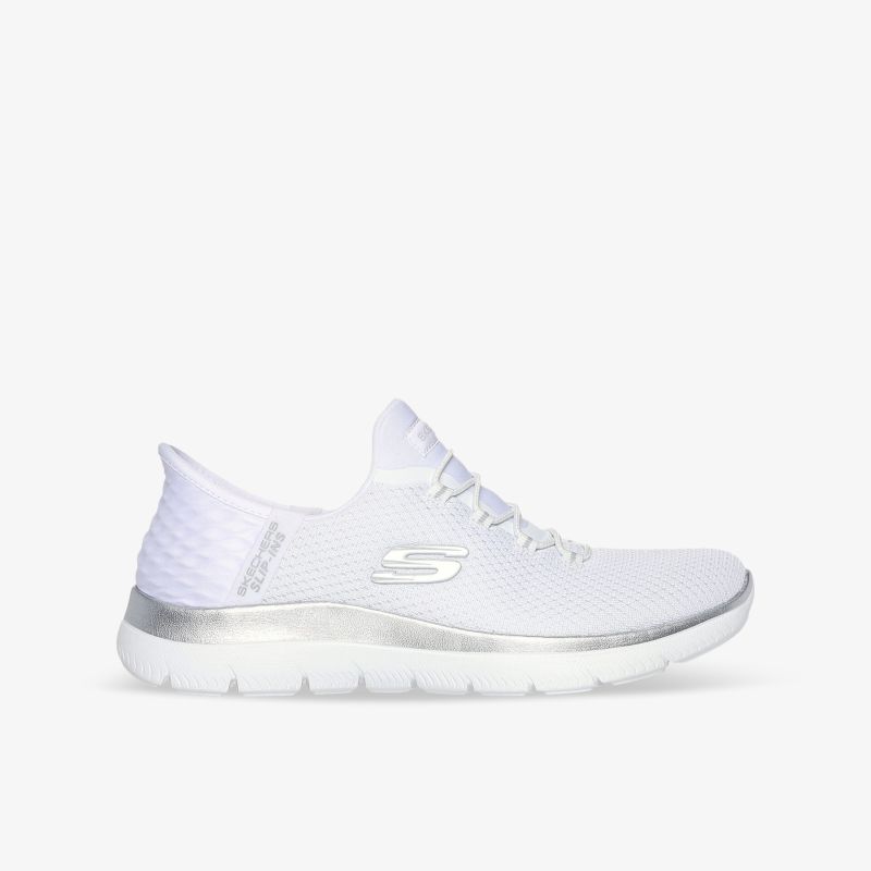 Weißer leichter Sneaker mit sportlichem Design, atmungsaktivem Material und flexibler, rutschfester Sohle, seitliche Ansicht