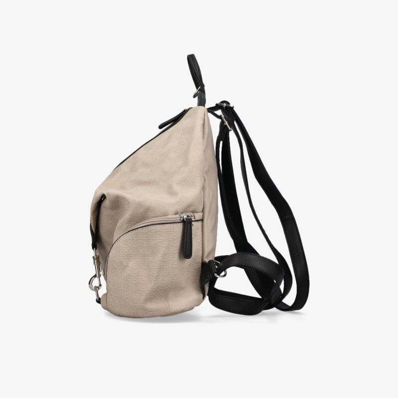 Moderner beige Rucksack mit schwarzem Reißverschluss und verstellbaren Trägern, perfekt für den Alltag.