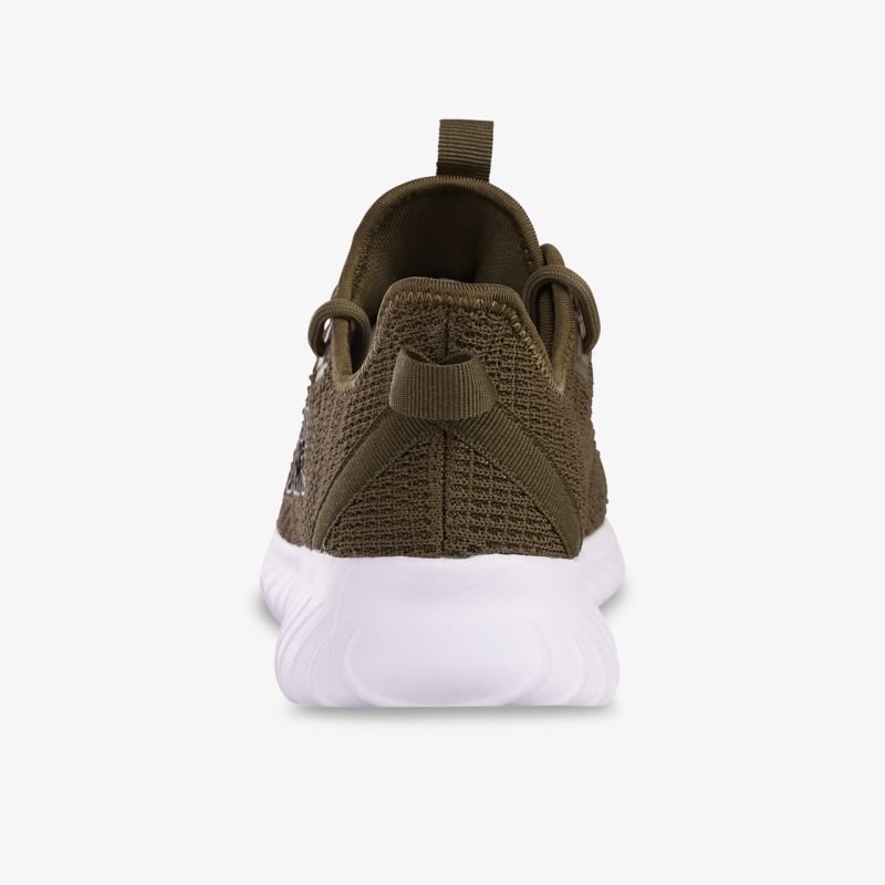 Moderner Sneaker in Olivgrün mit weißer Sohle, ideal für sportliche Aktivitäten und Alltag.