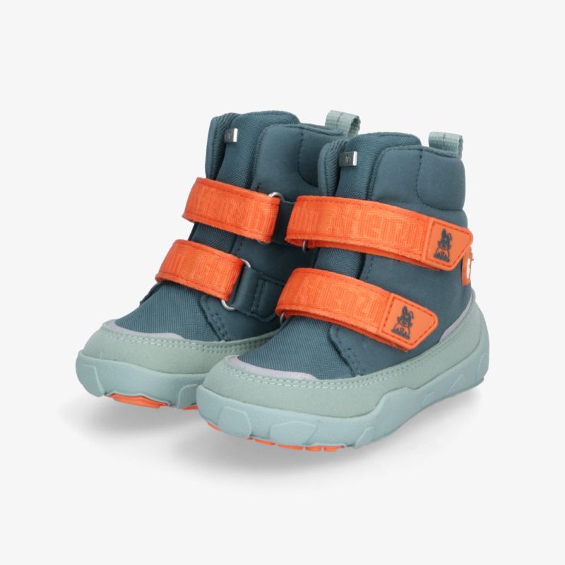 Wasserabweisende blau-orange Winterstiefel mit rutschfester Sohle und praktischem Klettverschluss für hohen Tragekomfort