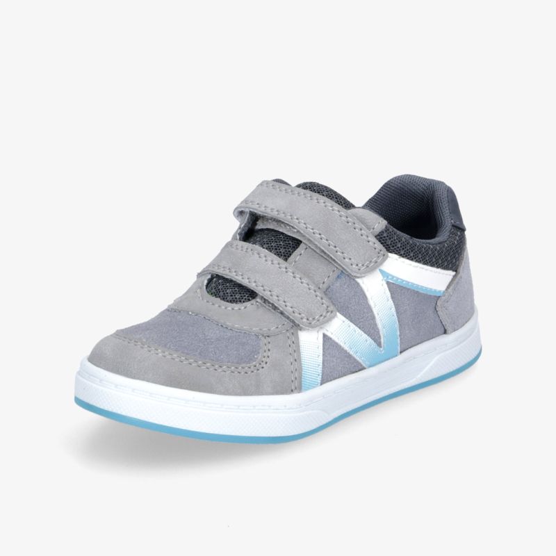 Grauer Sneaker mit Klettverschluss und flexibler Sohle für zusätzlichen Komfort und stylischen Look.