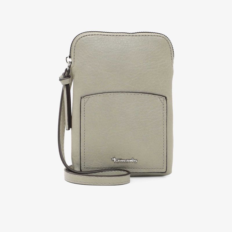 Kompakte Crossbody-Ledertasche in Grau mit Vordertasche und verstellbarem Riemen für stilvolle Funktionalität