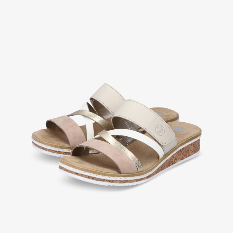 Bequeme Sandalette mit Keilabsatz und verstellbaren Riemen, weicher Polsterung und rutschfester Sohle in Beige