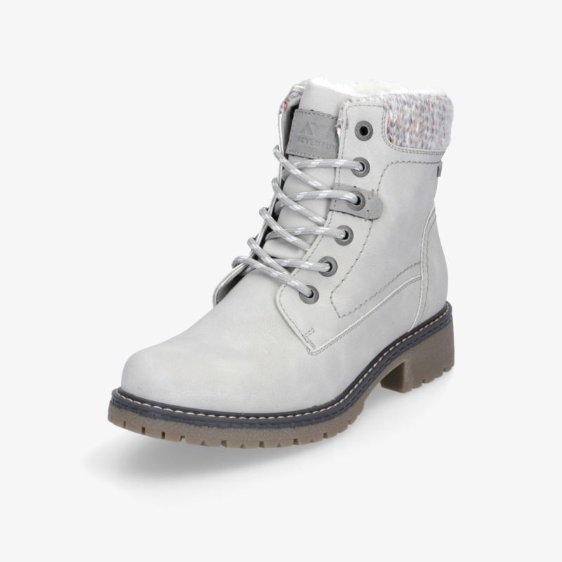 Weiße gefütterte Stiefelette mit robuster Schnürung und profilierter rutschfester Sohle für optimalen Komfort