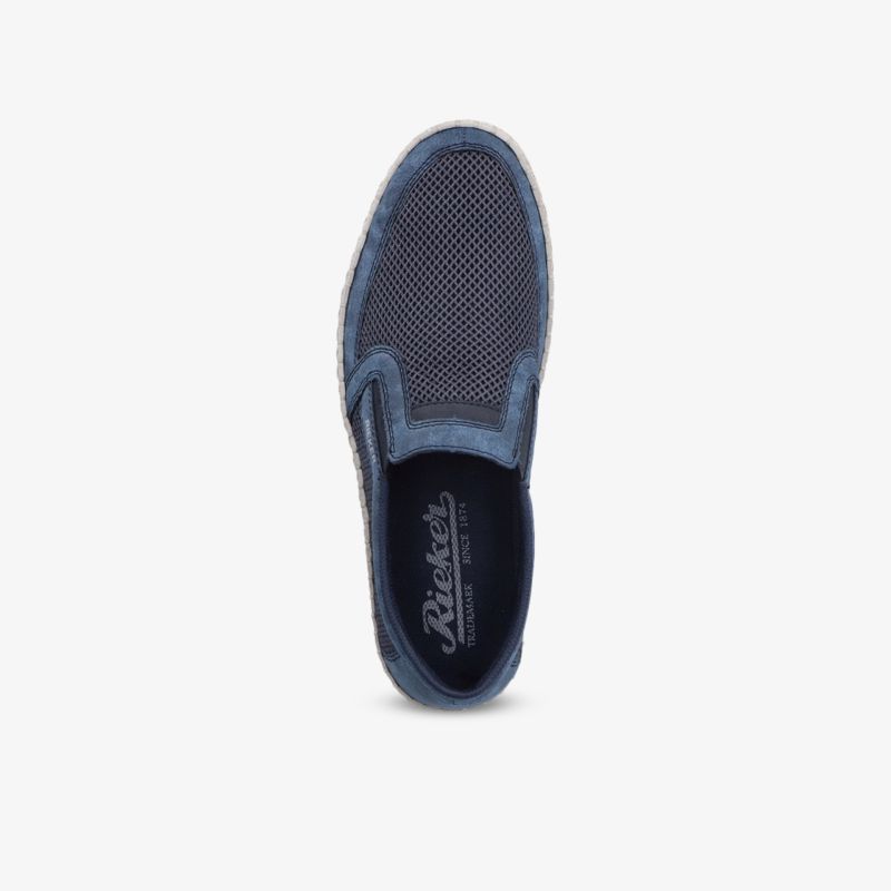 Blaue Slip-On Schuhe mit atmungsaktivem Obermaterial, ideal für stilvollen Alltagskomfort.