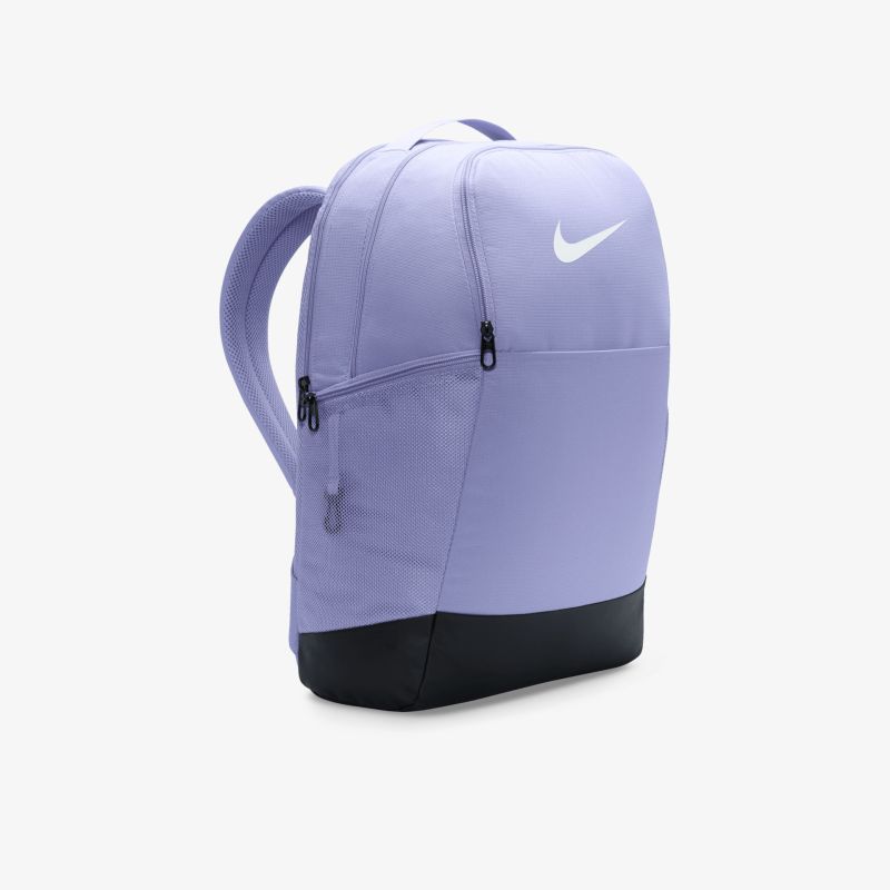 Robuster lila Rucksack mit schwarzem Boden und praktischem Reißverschluss, ideal für Alltag und Freizeit