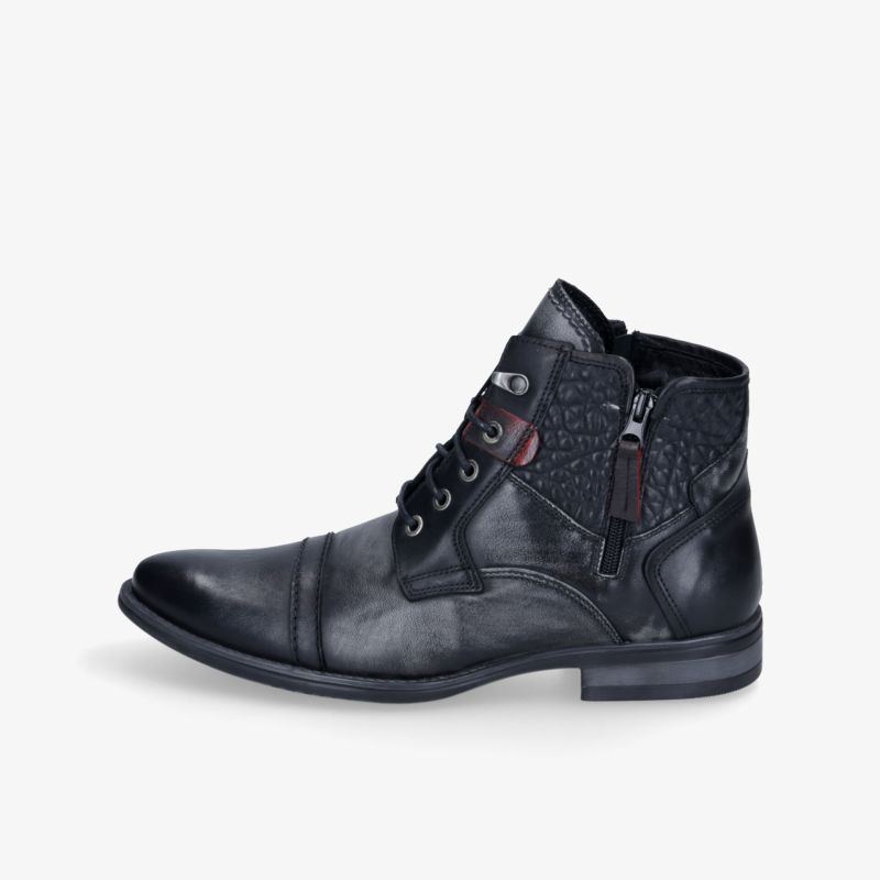 Schwarze Lederstiefelette mit Schnürung und Reißverschluss, robustes Design, ideal für eleganten Auftritt