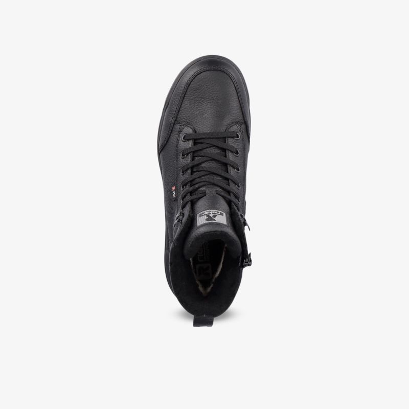 Schwarze Lederschnürstiefel mit rutschfester Sohle und bequemem Design für vielseitigen Einsatz