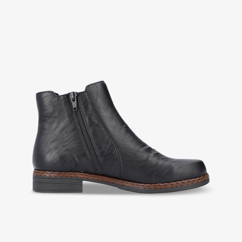 Elegante schwarze Stiefelette mit Reißverschluss und flachem Absatz für vielseitigen Stil und Komfort.