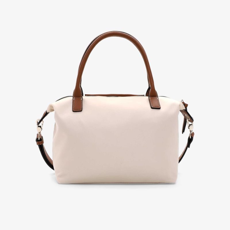 Geräumige beige Tasche mit braunen Griffen, robuste Verarbeitung, eleganter und praktischer Stil
